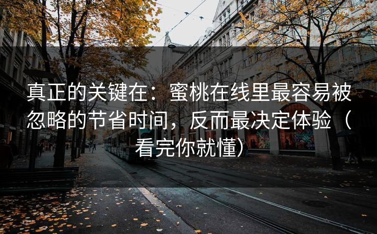 真正的关键在：蜜桃在线里最容易被忽略的节省时间，反而最决定体验（看完你就懂）
